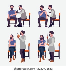 the Covid vaccine vector is an image design of a doctor giving an injection to his patient to avoid the virus