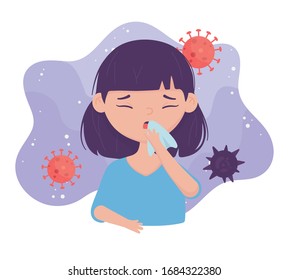 covid virus 19 prevention when sneezing cover mouth vector illustration