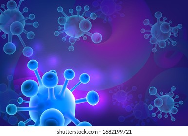 Covid Virus. Abstract vector 3d microbe isolated on blue background. Corona virus, allergy bacteria, medical healthcare, microbiology concept. Disease germ, pathogen organism, infectious micro virolog