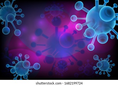 Covid Virus. Abstract vector 3d microbe isolated on blue background. Corona virus, allergy bacteria, medical healthcare, microbiology concept. Disease germ, pathogen organism, infectious micro virolog