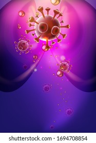 Covid Virus. Abstract vector 3d microbe isolated on blue background. Corona virus, allergy bacteria, medical healthcare, microbiology concept. Disease germ, pathogen organism, infectious micro virolog