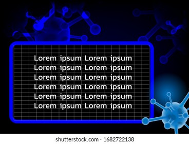 covid virus, grid text box and blue light on abstract background vector.