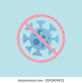 Covid el logotipo o icono del virus. Zona anticoide, luchando contra la pandemia. Tratar con la enfermedad. Vacuna, problemas mundiales. Nueva cepa, protección médica y prevención. Dibujo vectorial plano de dibujos animados