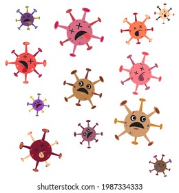 Envase de ilustraciones vectoriales de virus de Covid con estilo de caricatura, adecuado para campañas de salud, contenido de salud, para el aprendizaje de niños sobre el cóvido.