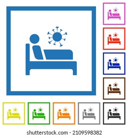 Covid Ward Flat Color Icons In Square Frames On White Background