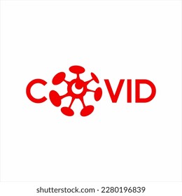 Covid word design with virus symbol on O letter.