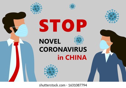 COVID-19, 2019-nCoV, woman and man in suit with blue medical face mask. Concept of  stop Wuhan Novel coronavirus outbreak