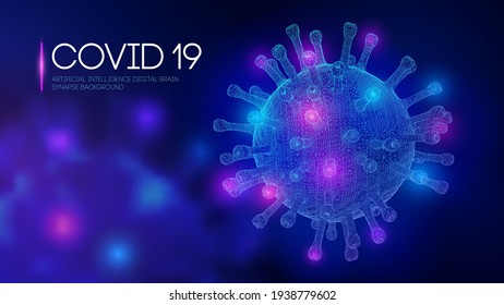 Covid-19 3D rendering of virus. Vector illustration of coronavirus outbreak, Influenza background of viral epidemic disease 2019-ncov.