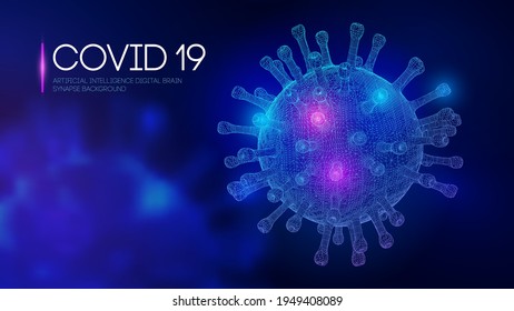 Covid-19 3D rendering of virus. Vector illustration of coronavirus outbreak, Influenza background of viral epidemic disease 2019-ncov.