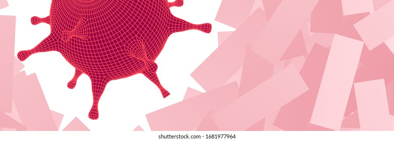 banner horizontal abstracto vectorial de célula 3d de covid-19. Antecedentes de noticias de aislamiento de brotes de virus ncov-19