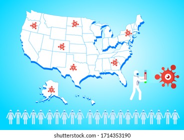 Covid-19, Abstract background World map where the country was struck by Coronavirus Covid 19, United States of America map vector,USA MAP