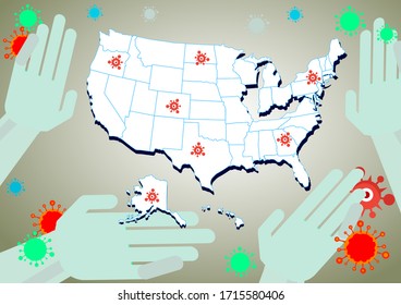 Covid-19, Abstract background World map where the country was struck by Coronavirus Covid 19, United States of America map vector,USA MAP