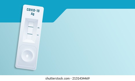 COVID-19 Antigen Schnelltest Realistische 3D-Geräteillustration. Medizinisches Corona Virus Nasal Swab Diagnostic Kit Vektorhintergrund Design Layout. Bannervorlage Textbereich für soziale Medien isoliert