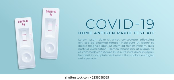 COVID-19 Antigen Fast Self Test Realistic 3d Device Illustration. Medical Corona Virus Nasal Swab Diagnostic Home Kit Vector Background Design Layout. Banner Template for Social Media. Isolated