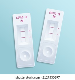 Covid-19 Antigen Fast Self Tests Realistic 3d Vector Illustration. Medical Corona Virus Swab Rapid Home Diagnostic Devices Design. Isolated