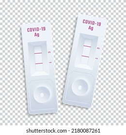 Covid-19 Autopruebas Antigénicas Rápidas Ilustración Realista Del Vector 3d. Diseño de dispositivos de diagnóstico rápido para el hogar con fondo transparente para el virus de la Corona médica. Aislado