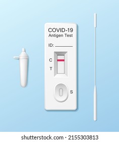 COVID-19, Antigen Testing Kits. Diseño de prueba rápido Coronavirus sobre fondo azul. Ilustración vectorial EPS 10