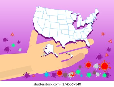 Covid-19, Antivirus Stop With Your Hands, World Map of the Country, United States Vector Map, USA Map