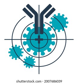 COVID-19 antivirus vaccination - Antibody Y-shaped immunoglobulin icon. Protein that used by the immune system to neutralize pathogens such as pathogenic bacteria and viruses - isolated stamp