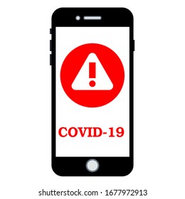 Covid-19 area notification. Notice of communicable disease area notification to mobile phones. Virus Wuhan alert notification to smartphone. Concept of alert 2019-ncov message mobile notification.