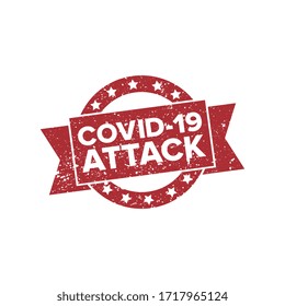 Sello de ataque de Covid-19. Diseño vectorial de placa