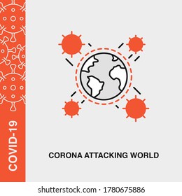COVID-19 Atacando el icono lineal de color mundial sobre fondo aislado. COVID-19, Corona Virus, Infection Concept Icon.