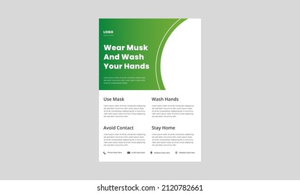 covid-19 awareness flyer template. stop spreading covid-19 awareness poster, leaflet design. covid-19 outbreak flyer design template.