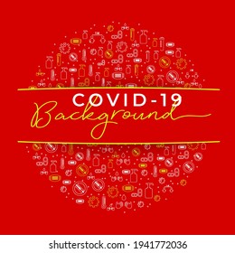 Covid-19 Background, Vector on red background with Healty icons, Vector Illustration