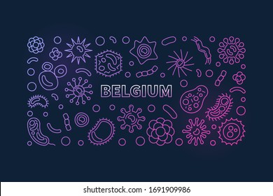 COVID-19 in Belgien - farbiges Konzept in der Vektorillustration - Umrisse eines horizontalen Banners oder einer Illustration auf dunklem Hintergrund
