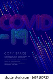 Covid-19 big text dot and dash line pattern layer overlay, Pandemic coronavirus, Poster banner or flyer template layout design illustration isolated on blue background with copy space, vector eps10