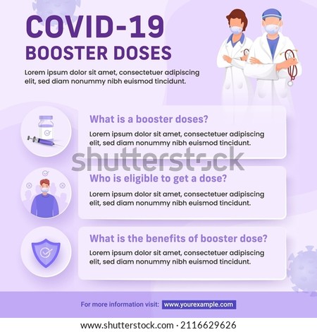 Covid-19 Booster Doses Related Question And Answer With Doctor Characters On Purple Background. Awareness Poster Or Template Design.