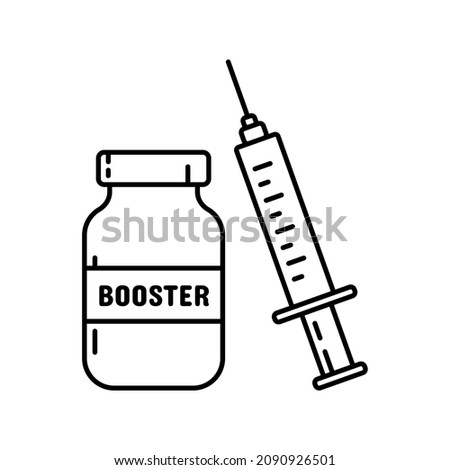 Covid-19 booster shot vaccin vector outline icon, vaccination dose against virus, injection needle symbol, isolated.