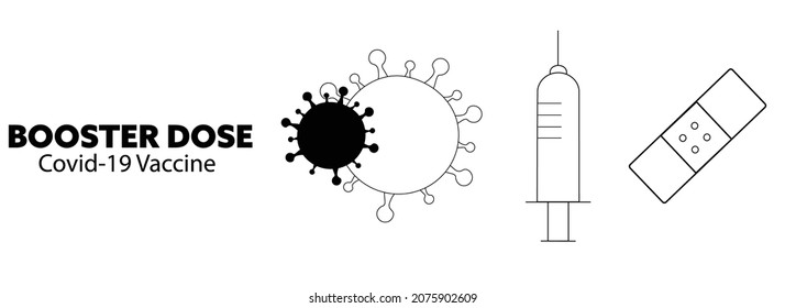 Covid-19 Booster Vaccination rectangle vector with three icons including germs, needle and band aid. Coronavirus Vaccination. Covid-19 Booster Vaccination.