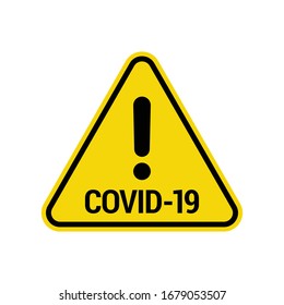 COVID-19 caution sign. Yellow triangle symbol modern, simple, vector, icon for website design, mobile app, ui. Vector Illustration