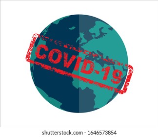 Covid-19. China pathogen respiratory coronavirus 2019-nCoV in a world, Novel coronavirus stamp at world map. Dangerous chinese nCoV coronavirus, SARS pandemic risk alert.