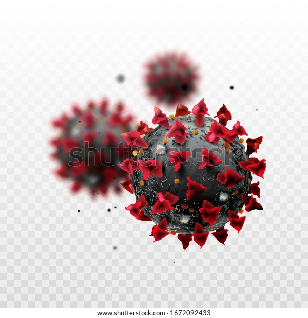 透明な背景に顕微鏡下のcovid 19中国のコロナウイルス リアルなベクター画像3dイラスト パンデミック 病気 浮遊中国 病原体呼吸性インフルエンザコビッドウイルス細胞 のベクター画像素材 ロイヤリティフリー