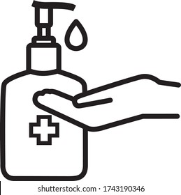 Covid-19 Clean Hands with Hand Sanitizer Bottle Vector Line Icon Logo