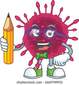 COVID19 clever student character using a pencil