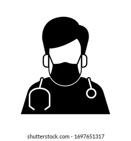 Covid-19 collection doctor with face mask icon in silhouette design, vector illustration