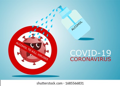 Covid-19 concept illustration use alcohol to kill virus developed from the global warning of coronavirus outbreaks, coronavirus symbols and vector image icons.area blank to put text