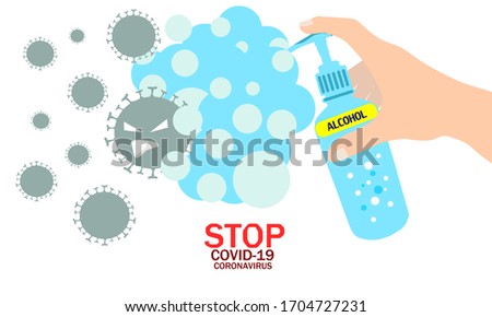 Covid-19 concept illustration use alcohol to kill virus developed from the global warning of coronavirus outbreaks, coronavirus symbols and vector image icons.area blank to put text white background