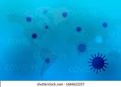 Covid-19 Konzept mit Weltkarte Wasserzeichen blauer Hintergrund. Vektorillustration.