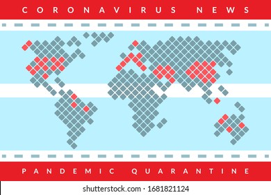 Covid-19 conceptual world map. Vector caution pandemic dotted map on antiviral mask background