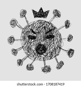 COVID-19 continuous line symbol. Concept Coronavirus, virus silhouette, corona virus inscription with lines on a gray background, line drawing, vector illustration. Hand-drawn grunge style.