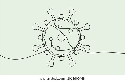 COVID-19 continuous line symbol - One line drawing Icon of Coronavirus. Concept Coronavirus, virus silhouette, corona virus inscription one single line, vector illustration.