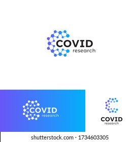 Covid-19, corona vaccine research logo set. Virus genomic data. Immune system icon. Harmful disease prevention sign. Medical laboratory logotype concept. Isolated pharmaceutical vector sign.