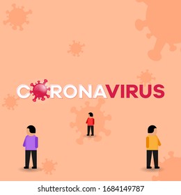 Covid-19. Corona Virus 2020 in  Illustration concept to Describe about Corona Virus attack. Social distancing, keep distance in public society people to protect from COVID-19 coronavirus outbreak. 