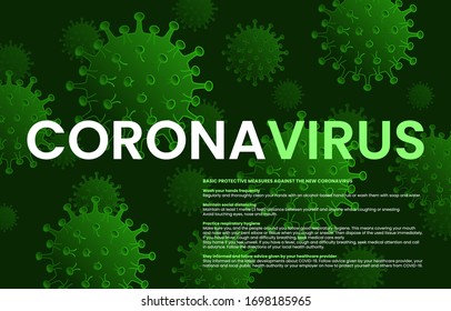 Covid-19 Corona Virus concept. Basic protective measures against the coronavirus. 2019-nCoV influenza pandemic. Vector illustration.