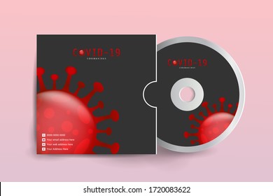 Covid-19 Corona virus concept inscription typography design logo. Cd cover design template. Abstract background Vector illustration.