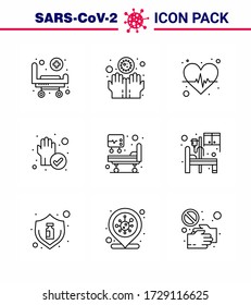 COVID19 corona virus contamination prevention. Blue icon 25 pack such as  icu; cleaned; beat; protection; hand viral coronavirus 2019-nov disease Vector Design Elements